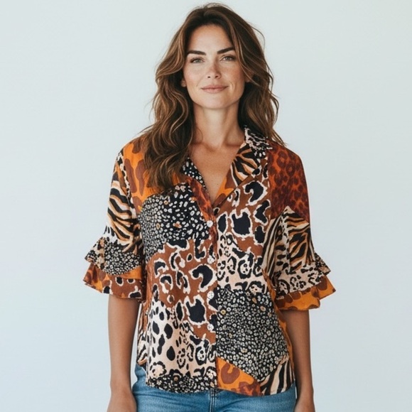 Alice Blue Tops - ALICE BLUE medium, V-neck ruffled, layered sleeves blouse, excellent condition